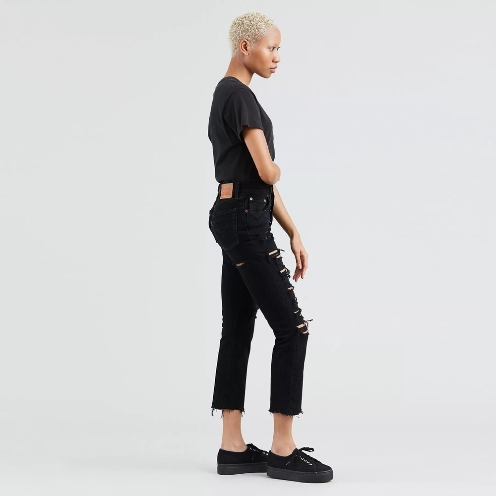 Levi’s 501 Original Cropped Jeans Distressed Black Mark 29 - Picture 2 of 13